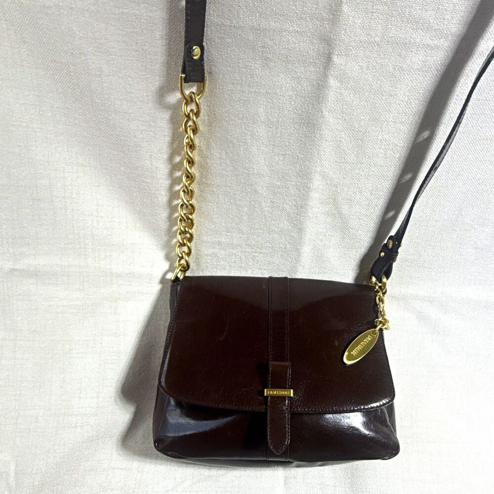 Brahmin Brown Shoulder Bag Flap Magnetic Close Gold Chain Strap Charm Pockets
